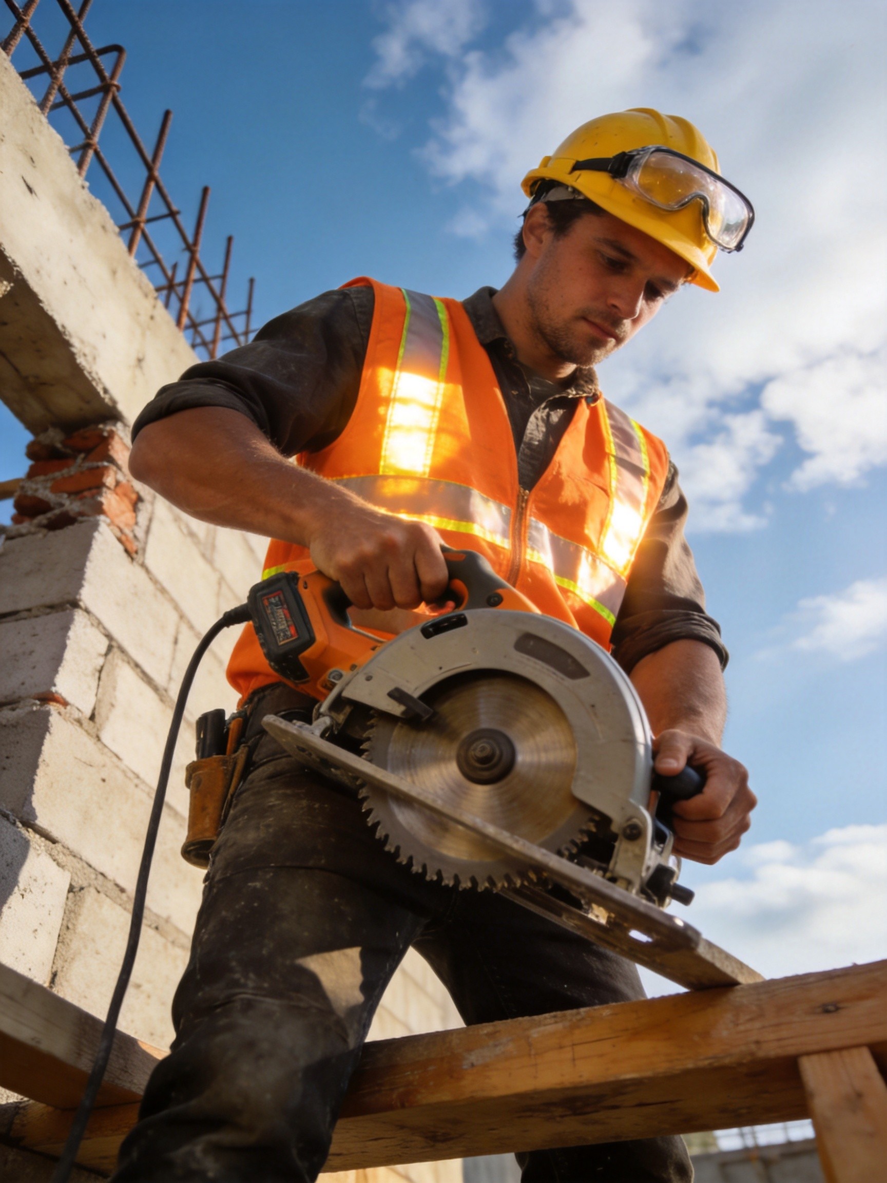Worker wearing safety glasses
